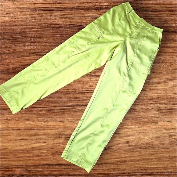 House of Harlow Yellow Green Satin Cargo Pants - Picture 1 of 5